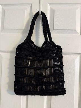 Braided Rope Knit Tote Bag in Black